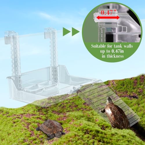 La La Pet Elevated Hanging Turtle Basking Platform with Removable Ladder Food Bowls Adjustable Clear Acrylic Turtle Resting Terrace Reptile Habitat for Fish Tank Aquarium Decor S - size: Small