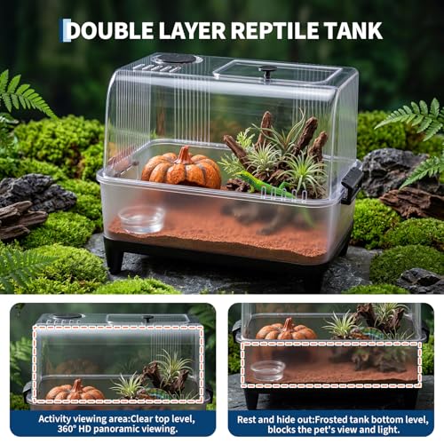 Garvee Reptile Tank Starter Kit, Reptile Terrarium Kit, Acrylic Small Reptile Habitat with Lid, Heating Pad, Hygrometer, Bowl,Hide, Sand for Reptiles,Tarantula,Lizards,Frogs,Geckos,or Hermit Crabs