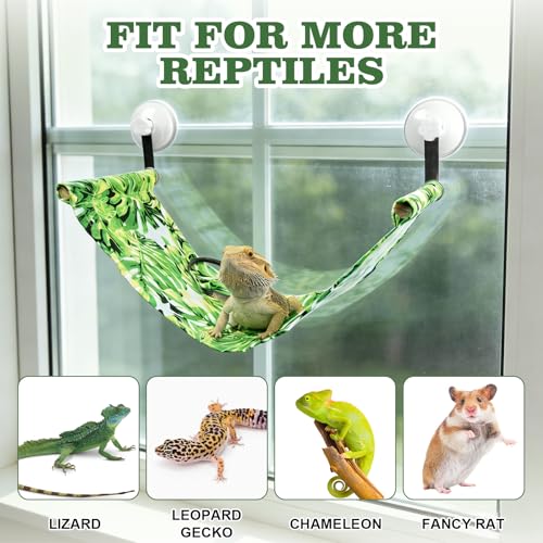 Bearded Dragon Hammock for Window, Bearded Dragon Window Perch with Suction Cups, Reptile Tank Accessories Suitable for Lizard Leopard Gecko Chameleon Kitten Rat (Green)