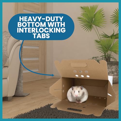 Disposable Cardboard Pet Carrier for Small Animals, Hamsters, Gerbils, Birds, Reptiles, NOT Cats 12/Case | Study Corrugated Pocket Cardboard Carrier 10in x 6.75in x 5.5in