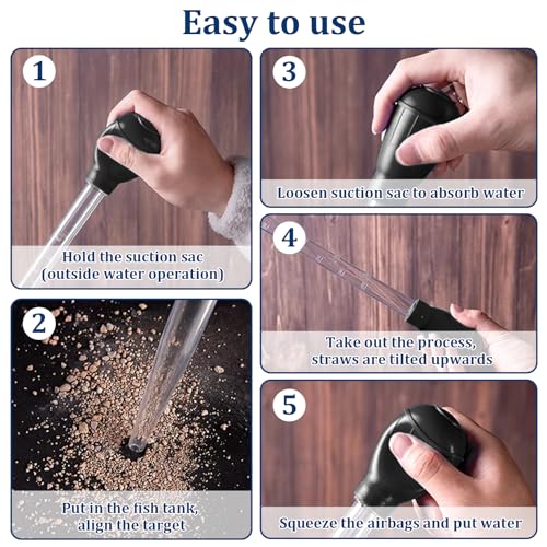 Fish Tank Cleaning Waste Remover, 30ml Dropper Pipette for Aquarium Cleaning Tools, Manual Fish Tank Cleaner Water Changer, Black Fish Tank Rock Cleaner Tools, Mini Aquarium Gravel Cleaning Straw