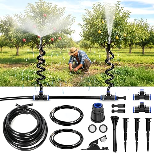 High-Flow Tree Irrigation System, 15FT 12mm Hose & 2Pcs 6.5FT Adjustable Nozzles, for Tree Roots & Canopies Irrigation, Leaf & Fruit Cleaning, Ideal for Fruit Trees & Ornamental Trees - size: 15FT