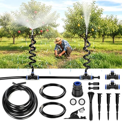 High-Flow Tree Irrigation System, 15FT 12mm Hose & 2Pcs 6.5FT Adjustable Nozzles, for Tree Roots & Canopies Irrigation, Leaf & Fruit Cleaning, Ideal for Fruit Trees & Ornamental Trees - size: 15FT