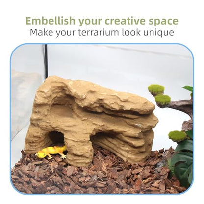 Reptile Hide Shale Scape Step Ledge Backdrop, Reptile Corner Rock Basking Platform Cave Hideout Tank Accessories Decorations, Great for Reptiles, Amphibians, Leopard Gecko, Snake, Frogs, Turtle - style: Medium-9.6*4.9*4.9
