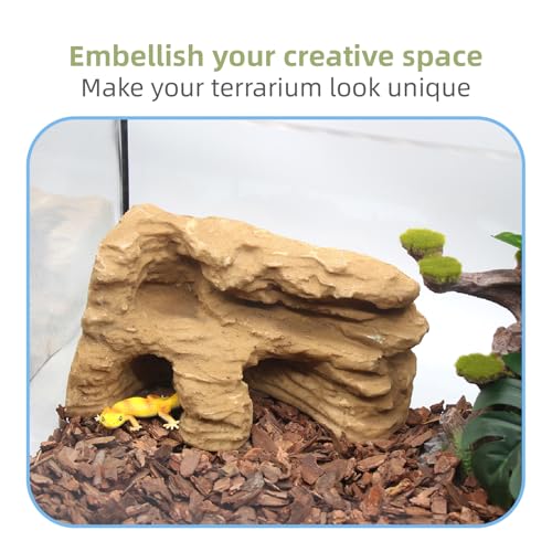Reptile Hide Shale Scape Step Ledge Backdrop, Reptile Corner Rock Basking Platform Cave Hideout Tank Accessories Decorations, Great for Reptiles, Amphibians, Leopard Gecko, Snake, Frogs, Turtle - style: Medium-9.6*4.9*4.9