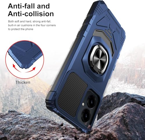 for Cricket Icon U656AC 2026 Robotic Ring Stand Hybrid Cover Phone Case + Tempered Glass + Extreme Band (Blue) - color: Blue