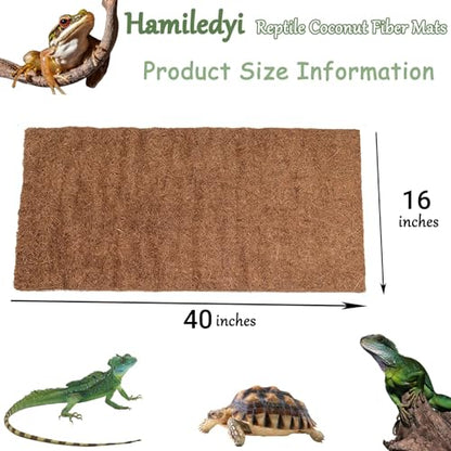 Hamiledyi Reptile Carpet 40" L x 16" W Natural Coconut Fiber Tortoise Carpet Mat for Pet Terrarium Liner Reptile Supplies for Lizard Snake Chamelon Turtle Bedding Bunny Rabbit Mat - size: 1 Pack/40 x 16 Inch