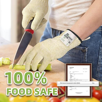 Schwer SlicePro ANSI A9 Cut Resistant Gloves, Food Grade, PR1501, S | Non PFAS, No Glass Fiber, for Kitchen Food Prep, Mandolin Slicing, Meat Cutting, Oyster Shucking, Fish Fillet Processing - color: Beige-a9, size: Small