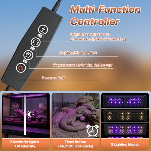 LED UVB Reptile Light with Timer & Dimmer (8.5inch) | 8W Full Spectrum UVA UVB Lamp with 3 Lighting Modes,5-Level Dimmable,4/8/12H Cycle Timer,for Bearded Dragon,Gecko,Tortoise - size: 8.5inch
