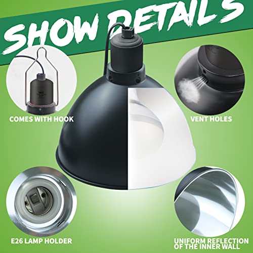 LUCKY HERP Aluminum 8.1inch Dome Reptile Light Fixture, Reptile Heat Lamp Fixture for UVB Bulb Basking Heat Bulb - color: Dome Reptile Light Fixture, size: 8.1 inch Non-Adjustable