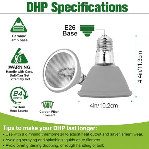 Deep Heat Projector for Reptiles 75W, Carbon Fiber Infrared Heat Lamp Bulb, Virtually No Visible Light Basking Heater for Bearded Dragon, Turtle, Gecko, Snake
