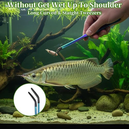 3 Pack Reptile Feeding Tongs,Stainless Steel Feeding Tongs, Aquarium Tweezers with 10.6" Straight, Curved and Spoon Tips for Easy Feeding