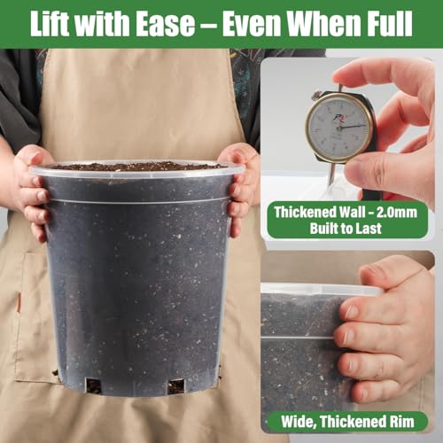 BTPLASTIK 1/2/3/5 Gallon Clear Nursery Pots with Saucers 4 Size Set 12P, Round Plastic Plant Pots with Drainage Holes - size: 1/2/3/5 Gallon + Saucers 12P