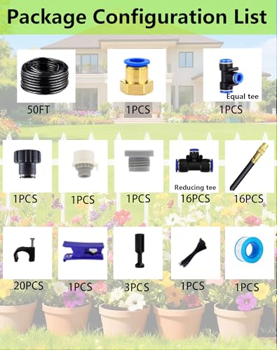360° Adjustable Drip Irrigation Sprinkler Kit – Garden Watering System | 12mm High-Flow Mainline Tubing,Easy Installation, Automatic Garden Mister- Watering for Lawn,Plants,flower bed,greenhouse - size: 50 FT