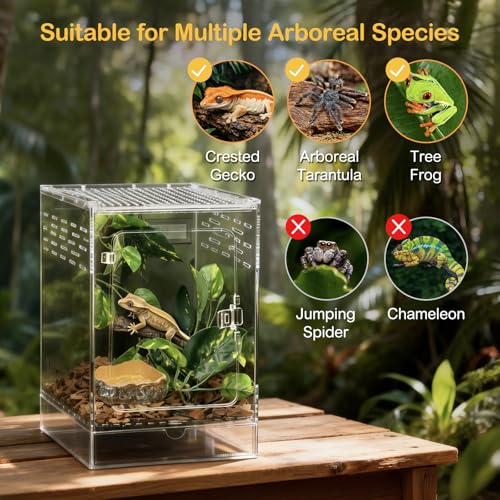 Reptile Tank,8" x 8" x 12" Crested Gecko Terrarium Tall Starter Kit | PC Vertical Transparent Enclosure,Arboreal Tarantula Ventilation Habitat for Tree Frog Dart Cribs,Gecko,Small Reptile Cage - size: 8*8*12inch