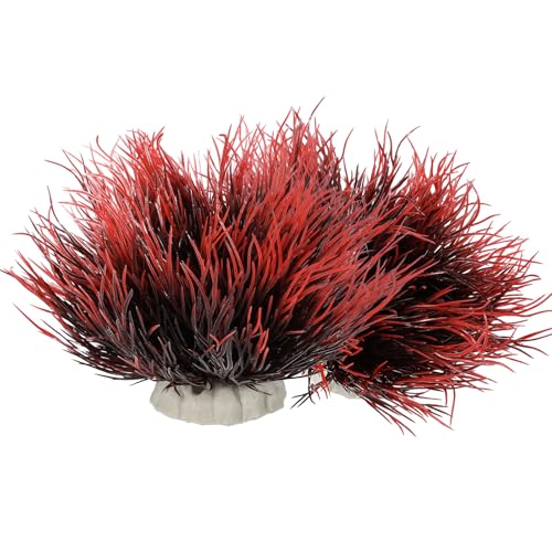 2 Pcs Aquarium Plants Fish Tank Decorations Artificial Fish Tank Plants Plastic Mini Grass Set Natural Style Tanks Accessories (Black Red) - color: Black Red