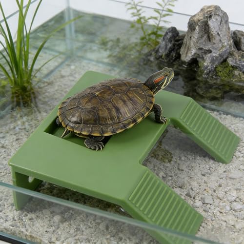 Turtle Resting Basking Platform, Double Ladder Turtle Climbing Ramp, Tortoise Resting Terrace for Frog Terrapin Reptile Amphibian Habitat Hideouts Floating Tank Décor (Green, Small) - size: Small