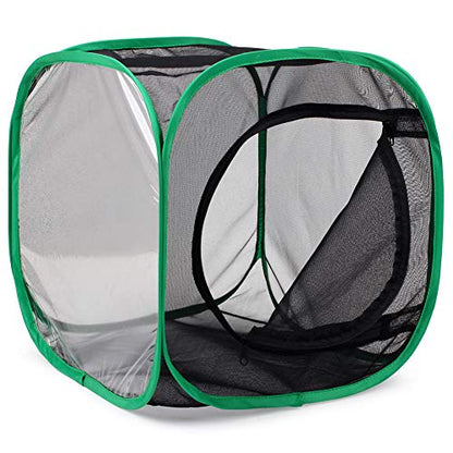 RESTCLOUD Insect and Butterfly Habitat Cage Terrarium Pop-up 12 X 12 X 12 Inches - color: Black With Green, size: 12 x 12 x 12 inches