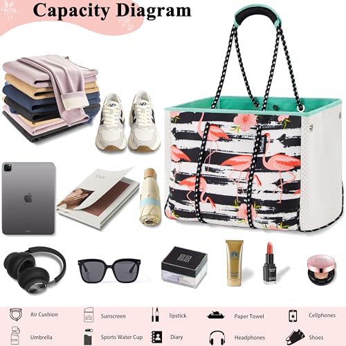 Hibala Neoprene Multipurpose Beach Bag,Gym/Travel/Pool Bag,Tote For Women&Men - color: Flamingo