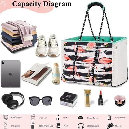 Hibala Neoprene Multipurpose Beach Bag,Gym/Travel/Pool Bag,Tote For Women&Men - color: Flamingo