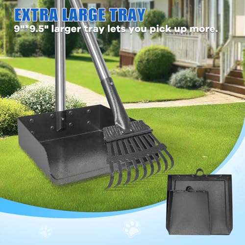 Larger Pooper Scooper Dog Pooper Scooper for Large Medium Small Dogs Heavy Duty Stainless Steel with Long Handle Tray Rake Shovel for Yard - color: 1. Blue
