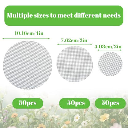 150Pcs Pot Inserts for Planters, 3.94/2.95/1.97 Inch Round Bonsai Mesh Screen/Plastic Mesh Sheet, Reusable Flower Pot Hole Meshes, Prevent Soil Loss, Succulents