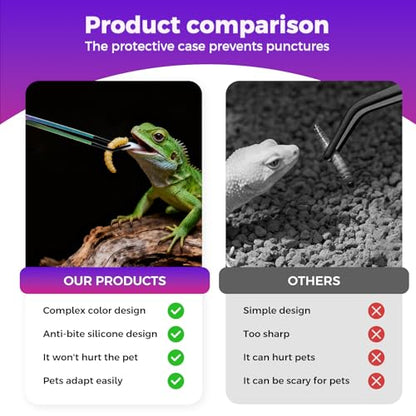 Stainless Steel Reptile Feeding Tweezers (with Non-Slip Rubber Tips) - 10.6-inch Straight & Curved Tweezers for Terrariums - Specialized Feeding Tools for Lizards & Bearded Dragons - 2-Piece Set