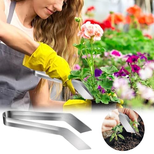 Seedling Transplant Tongs- Stainless Steel Gardening Transplant Tongs- Seedling Transplant Pliers Reptile Feeding Tweezers Long Handle for Reducing Root Damage (A, One Size) - color: A