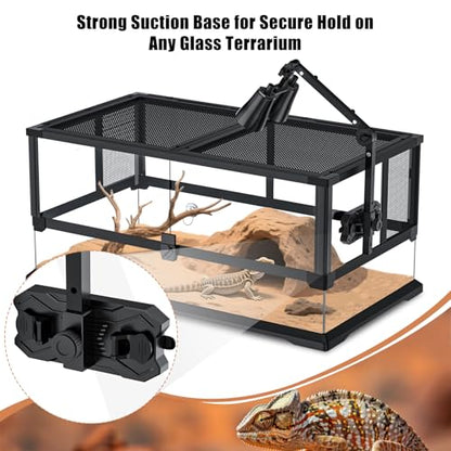 Dual Reptile Lamp Stand with Suction Cups, Adjustable Bracket for Terrariums, Dual‑Head Heat & Basking Lamp Holder with Ceramic Sockets and Separate Switches - size: Vertical Pole Style