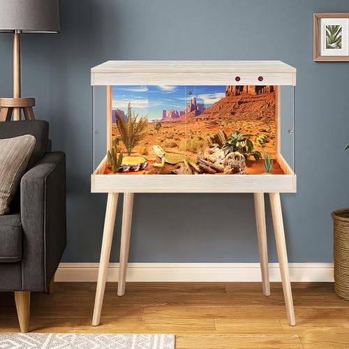Royxen Bearded Dragon Tank,31 Gallon Reptile Tank with Leg Stand,Built-in Lighting Reptile Enclosure,Tempered Glass Bearded Dragon Encloure for Chameleon (Oak,24"x 16"x 16") - color: Oak, size: 31 Gallons,24"x16"x16"