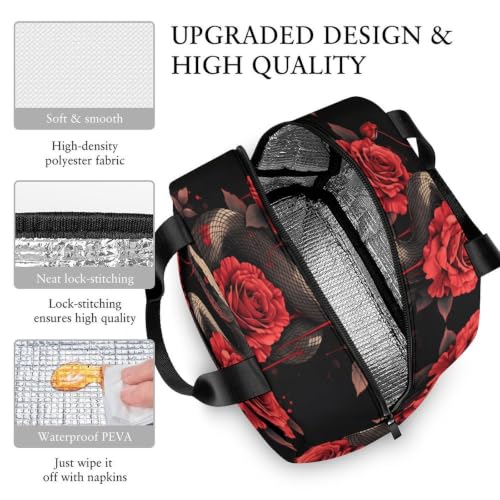Snake And Rose Lunch Bag for Women Men | Insulated Lunch Box Leakproof Food Meal Containers Reusable Foldable 6L Capacity Lunch Tote Bags for Work Picnic Travel - color: Style 6