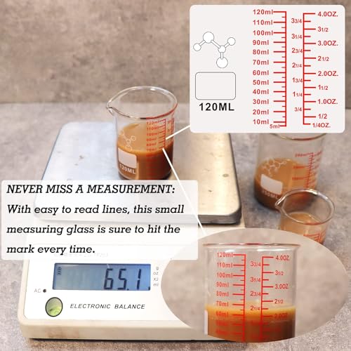 High Borosilicate Glass Measuring Cup-V-Shaped Spout,120ml(4OZ) Glass Measuring Beaker for Kitchen or Restaurant, Easy to Read(Pack of 2) - size: 120ml (4oz) - Pack of 2