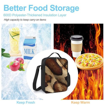 Snake Skin Texture Lunch Box Cooler Bag for Women Men | unisex adult,portable,insulated,adjustable strap,washable,bottle pocket