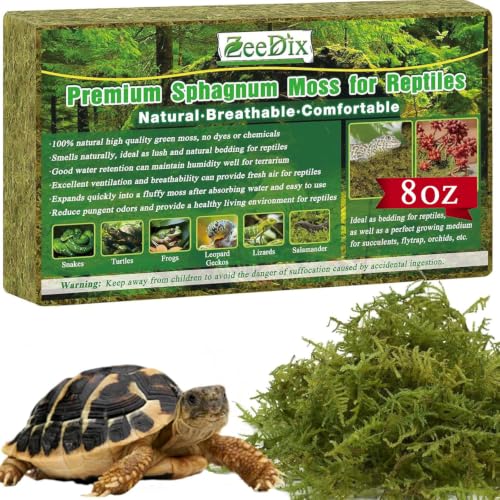 8 OZ Premium Sphagnum Moss for Reptiles | 12QT Natural Reptile Moss Bedding for Tortoise Gecko Lizard Snake Hermit Crab Habitat, Odor Control & Humidity Retention - color: 8 OZ