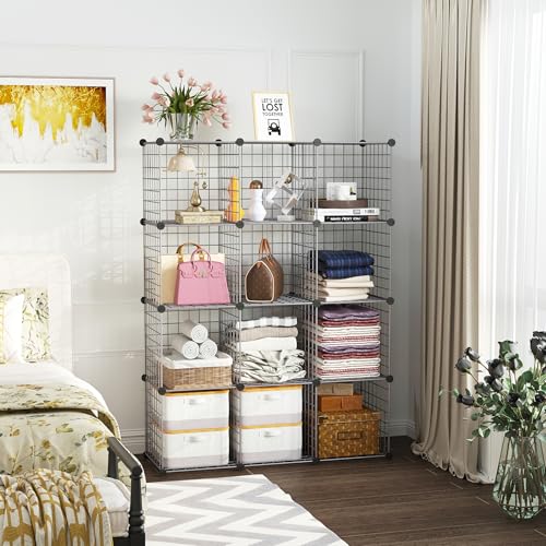 C&AHOME Wire Cube Storage, 12 - Cube Organizer Metal C Grids, Silver Gray | Modular Shelves Units Storage Bins Shelving Bookshelf Shelf Cabinet - color: Silver Gray