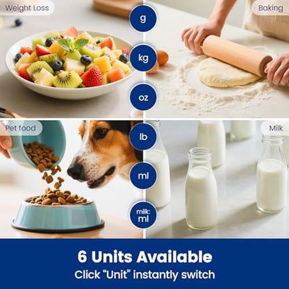 【33 lb & USB Rechargeable】 Digital Kitchen Food Scale Kitchen Scale, Stainless Steel Digital Weight Grams and Oz, Baking and Cooking, 0.1oz/1g Precise, 6 Weight Units (B1)