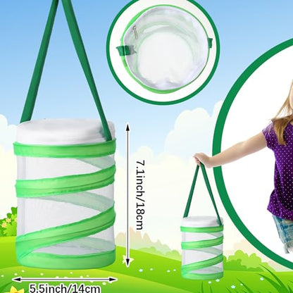 Hiboom 6 Pcs Mini Butterfly Habitat Cage Bulk Clear Mesh Butterfly Net Habitat Insect Mesh Net Cage Container Foldable Terrarium, 5.5 x 7.1 Inch - style: Cylindrical