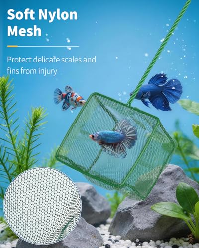Pawfly Aquarium Fish Net with Braided Metal Handle Square Net with Soft Fine Mesh Sludge Food Residue Wastes Skimming Cleaning Net for Fish Tanks Small Koi Ponds and Pools - style: 5 Inch