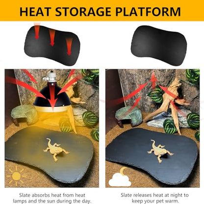 Reptile Basking Platform 13.5''x8.0'' Turtle Rock Slate Feeding Bowl Food Dish Feed Plate Tortoise Bathing Resting Slab for Lizard Gecko Bearded Dragon Chameleon Snake Frog - size: 13.5''x8.0''(1PCS)