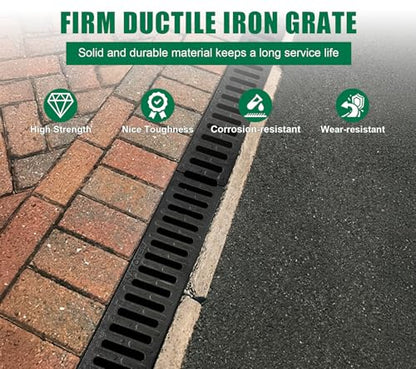 2 Pack 19.7x5.5x3.9in B125 Trench Drain with Ductile Iron Grate | Driveway Heavy Duty Channel Drainage System Fluorocarbon Paint Anti Corrosion Garage Parking Lot Concrete Patio