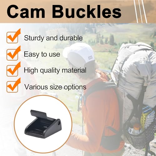 CooBigo 5pcs Webbing Cam Buckles Plastic Black Toggle Clip Backpack Straps - color: 5/8 Inch