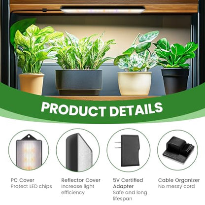 14in Grow Light Strip for Indoor Plants, Full Spectrum | 2 Bars, 105 White/Red/Blue LEDs per Strip, Timer & Dimming Control, Sleek Design, Growing Lamp for Cabinets & Shelves - size: 2 Pack