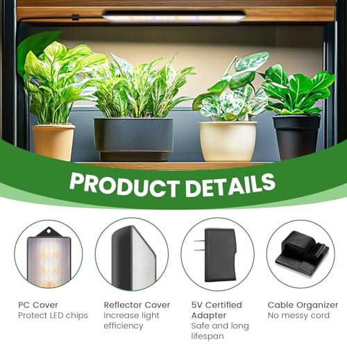 14in Grow Light Strip for Indoor Plants, Full Spectrum | 6 Bars, 105 White/Red/Blue LEDs per Strip, Timer & Dimming Control, Sleek Design, Growing Lamp for Cabinets & Shelves - size: 6 Pack