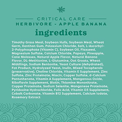 Oxbow Critical Care Herbivore, Rabbit & Guinea Pig, Apple Banana, 141 g | Herbivore Emergency Food, Recovery, Rabbit Food, Recovery Diet, Apple Banana, Syringe, Tube Feeding, Complete Nutrition - size: 4.97 Ounce (Pack of 1)