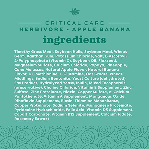 Oxbow Critical Care Herbivore, Rabbit & Guinea Pig, Apple Banana, 454 g | Herbivore Emergency Food, Recovery, Rabbit Food, Recovery Diet, Apple Banana, Syringe, Tube Feeding, Complete Nutrition - size: 16.01 Ounce (Pack of 1)