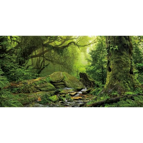 Forest Green Tree Terrarium Backdrop Reptile Habitat Background 48x24 in | AWERT Tropical Foggy Rainforest Stream Aquarium Durable Polyester Background - size: 48 x 24 inches