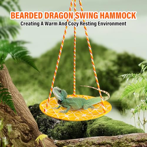 Lizard Swing Hammock, 15.7 * 9.8 Inch Reptile Hammock Climbing Hanging Bed for Bearded Dragon, Lizard, Gecko, Snake (Yellow Lattice) - color: Yellow Lattice