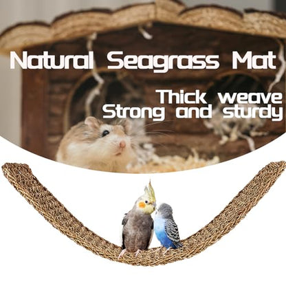 20.5 x 7.9 Inches Bird Seagrass Mat, Natural Grass Woven Bird Net Hammock Mat, Climbing Rope Ladder Chew Toy, Bird Cage Accessories for Parrots, Psittacines, Cockatiels, Hamsters, Lovebirds（2 Pack） - size: 20 x 8 Inch