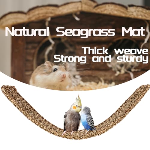 39 x 7 Inches Seagrass Mat, Natural Grass Woven Bird Net Hammock Mat, Climbing Rope Ladder Chew Toy, Cage Accessories for Parrots, Psittacines, Cockatiels, Hamsters, Lovebirds, Mice (2 Pack) - size: 39 x 7 Inch