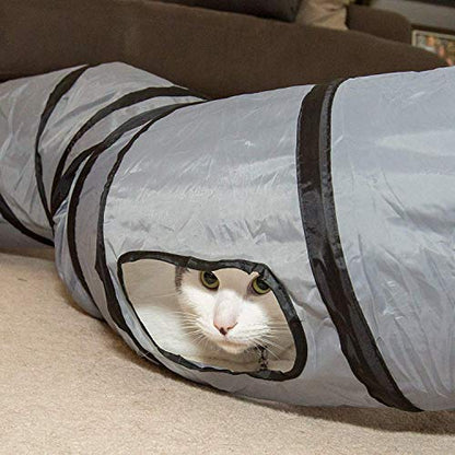 PetLike S Cat Tunnel Collapsible Pop-up Pet Tube Hideaway Play Toy with Ball (1 Way, Grey) - color: Grey, size: S way and 1 way